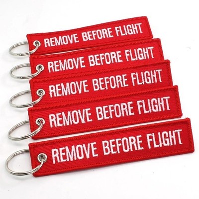 5PCS Aviation Remove Before Flight Keychain   Double Sided Embroidered Jet Tag
