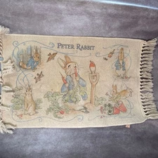 Vintage Peter Rabbit Woven Cotton Rug Beatrix Potter Bunnies For Nursery 36"x23"