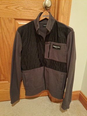 KENNETH COLE NY Fleece Full Zip Jacket Mens Small Black Contrast Coat