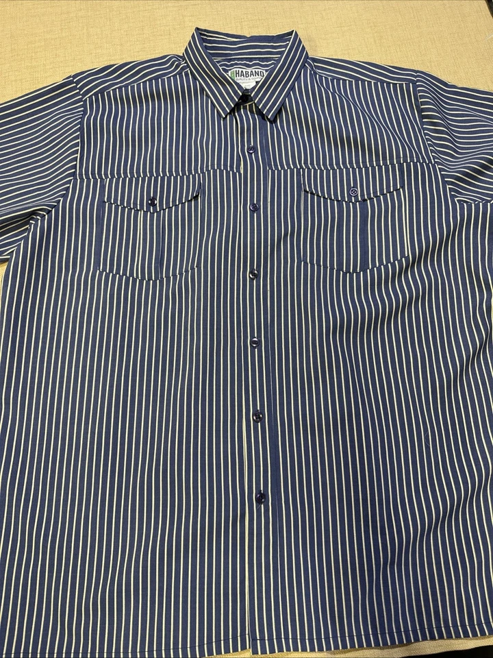 Haband Men's XLarge Blue White Striped Short Sleeve Polyester Comfort Shirt - Image 2 of 4