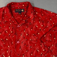 Nat Nast Luxury Originals Red 100 Silk Atomic Starburst Camp Shirt Mens L