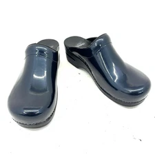 Dansko Sonja Blue Patent Leather Clog Mules Slip On Work Shoes Size 10 US 40 EU