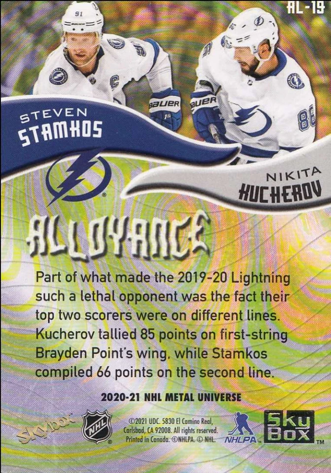 2020-21 Skybox Metal Universe Alloyance Steven Stamkos/Nikita Kucherov #AL-19 - Image 2 of 2