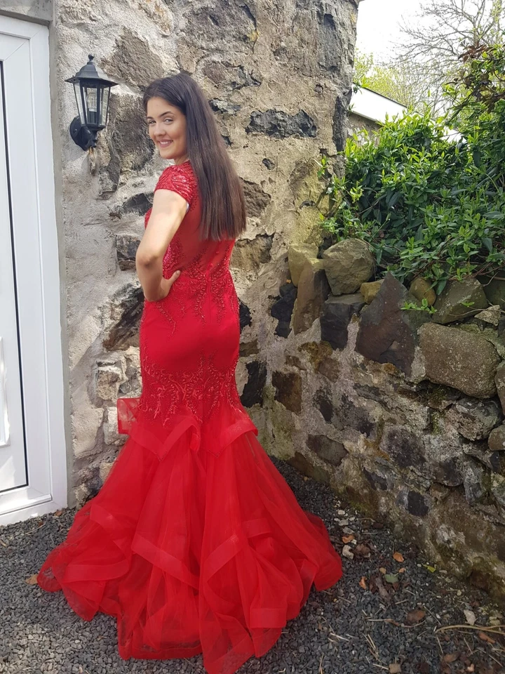 Jovani Red Fishtail Formal Prom Bridesmaids Evening Dress Gown UK 10 - Image 3 of 4