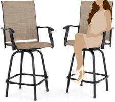 Outdoor Patio Chairs Set of 2 Swivel Bar Stools Bar Height Bistro Barstools