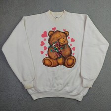 Vintage Teddy Bear Hear Love Stuffed Animal Sweatshirt Crewneck Women's Size L