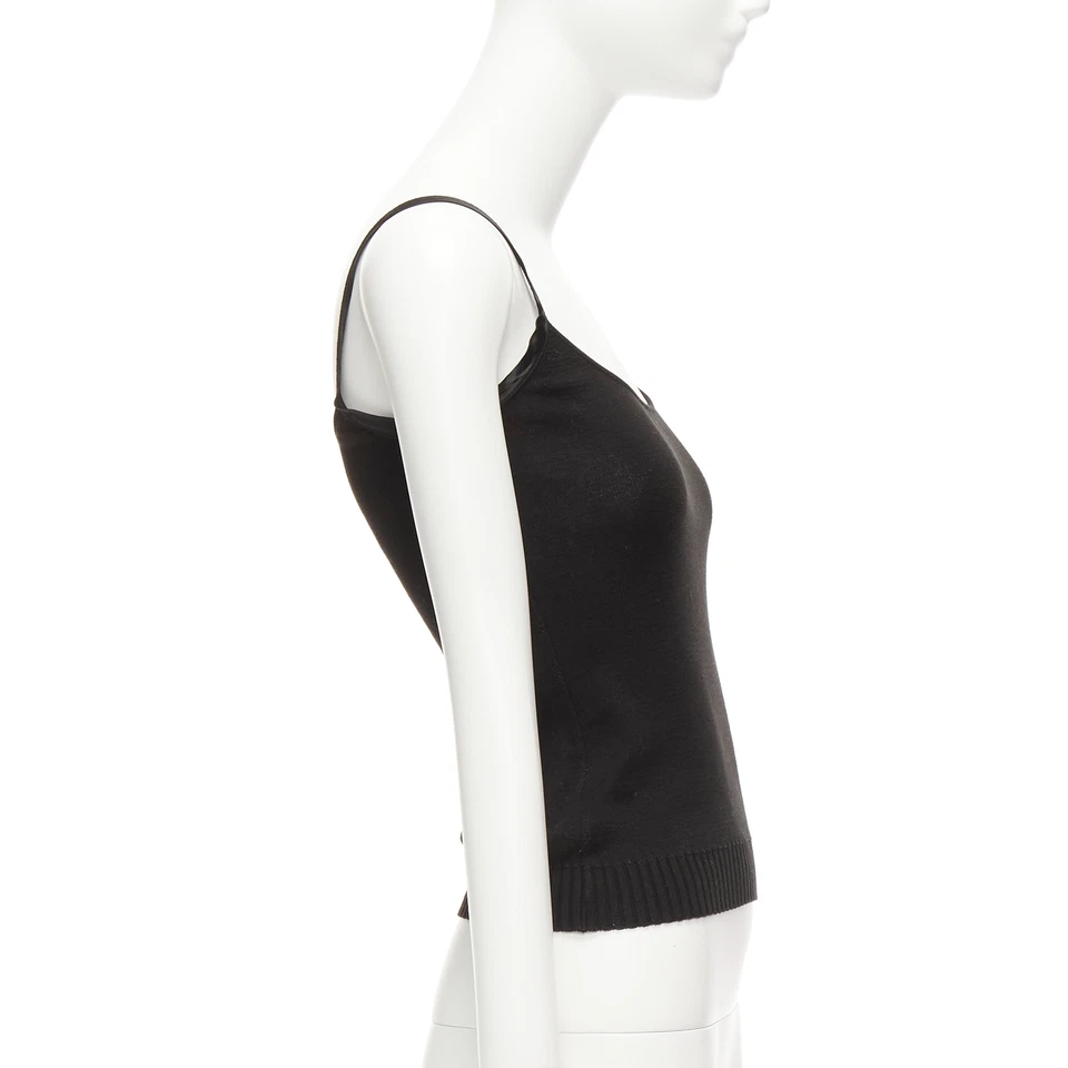 VALENTINO Vintage black cotton satin trim scoop knitted tank top S - Image 4 of 4