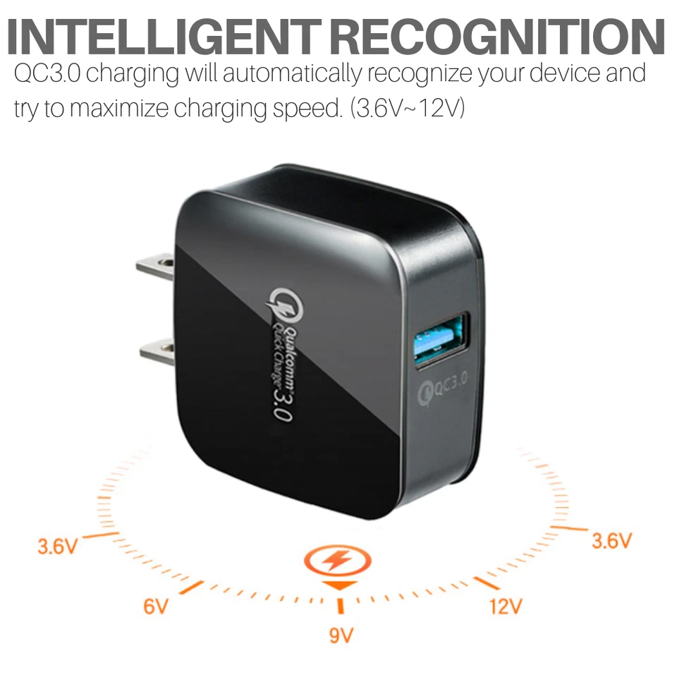 18W Quick USB Wall Charger Adapter QC 3.0 Fast Charge US Plug For iPhone Samsung - Image 4 of 4