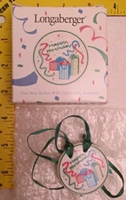 Longaberger Porcelain Happy Birthday Tie On with Green Satin Ribbon #31747