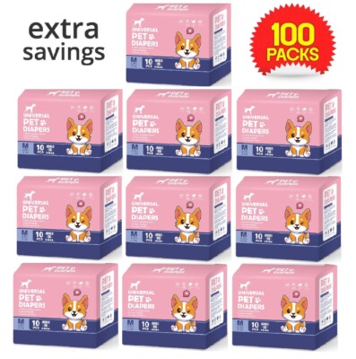 100 ct Female Disposable Dog Diapers, Tight & High Absorption, Comfort, Size M