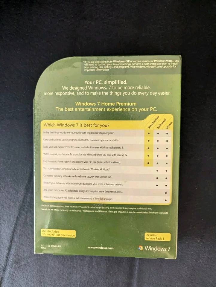 Microsoft Windows 7 Home Premium Upgrade 32 & 64 Bit DVDs MS WIN =RETAIL BOX= - Image 2 of 4