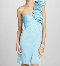 NEW! Adrianna Papell One Shoulder Flower Detail Chiffon Dress (Size 12) Blue