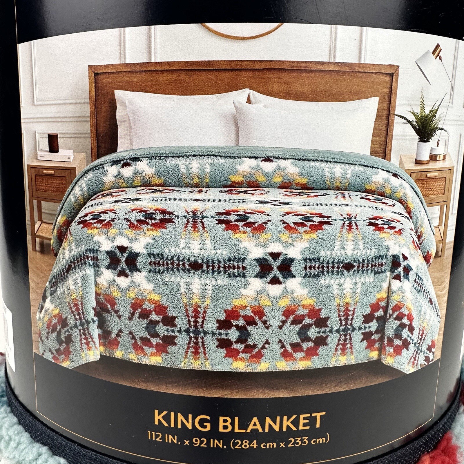 Pendleton King Size Sherpa Bed Blanket Southwest Aztec Legend Lake Aqua 112&rdquo;x92&rdquo;