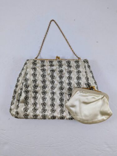 Vintage Magid Purse Beaded Embellished Satin Evening Bag w/ Change Purse 8x5.5"