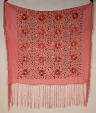 FLAPPER 1920 S MACHINE EMBROIDERED OPERA PIANO SHAWL W FLORALS BIRDS