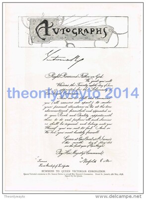 FACSIMILE, SUMMONS TO QUEEN VICTORIAS CORONATION, BOOK ILLUSTRATION, 1895