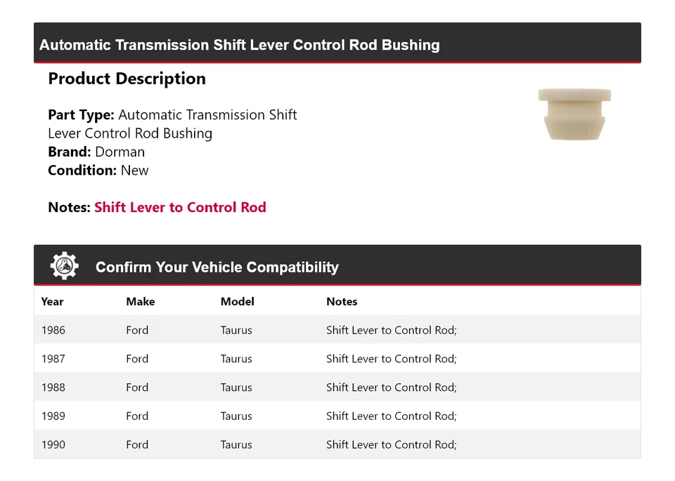 Для 1986-1990 Ford Taurus Dorman AT рычаг переключения передач стержень втулка 1987 1988 - Изображение 2 из 3