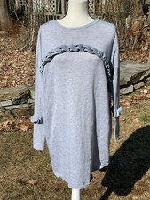 NWT Solutions Gray Ruffle Trim Knit Sweater Dress L B1 $85