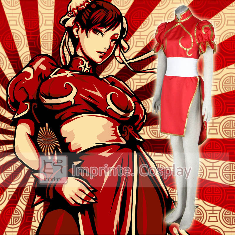 chun li red dress Game Street Fighter Chun Li Red Outfit Dress Cosplay Costume cheongsam Women