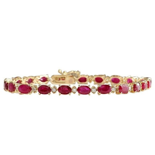 Oval Lab Burma Ruby Single Line Tennis Bracelet 925 Sterling Silver Women Jewel - Picture 2 of 7
