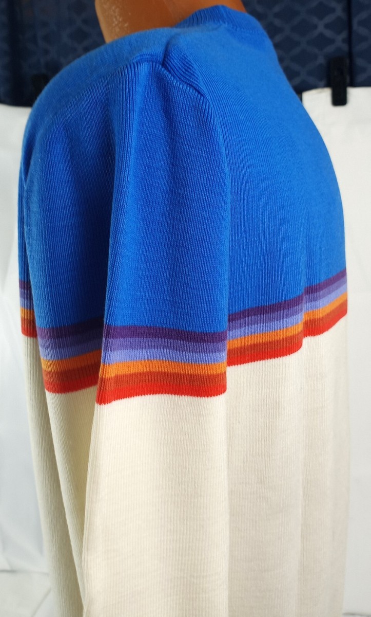 VINTAGE OCEAN PACIFIC PULLOVER STRIPE DESIGN DEEP BLUE OFF WHITE