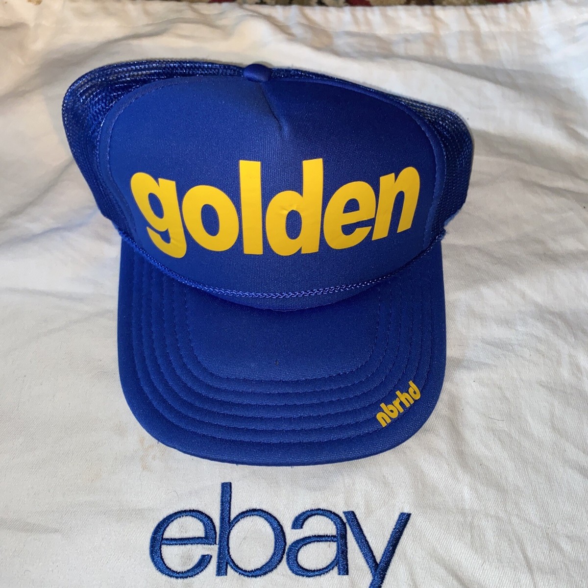 NBRHD Neighborhood Laguna Beach Trucker Hat Blue Golden Mesh