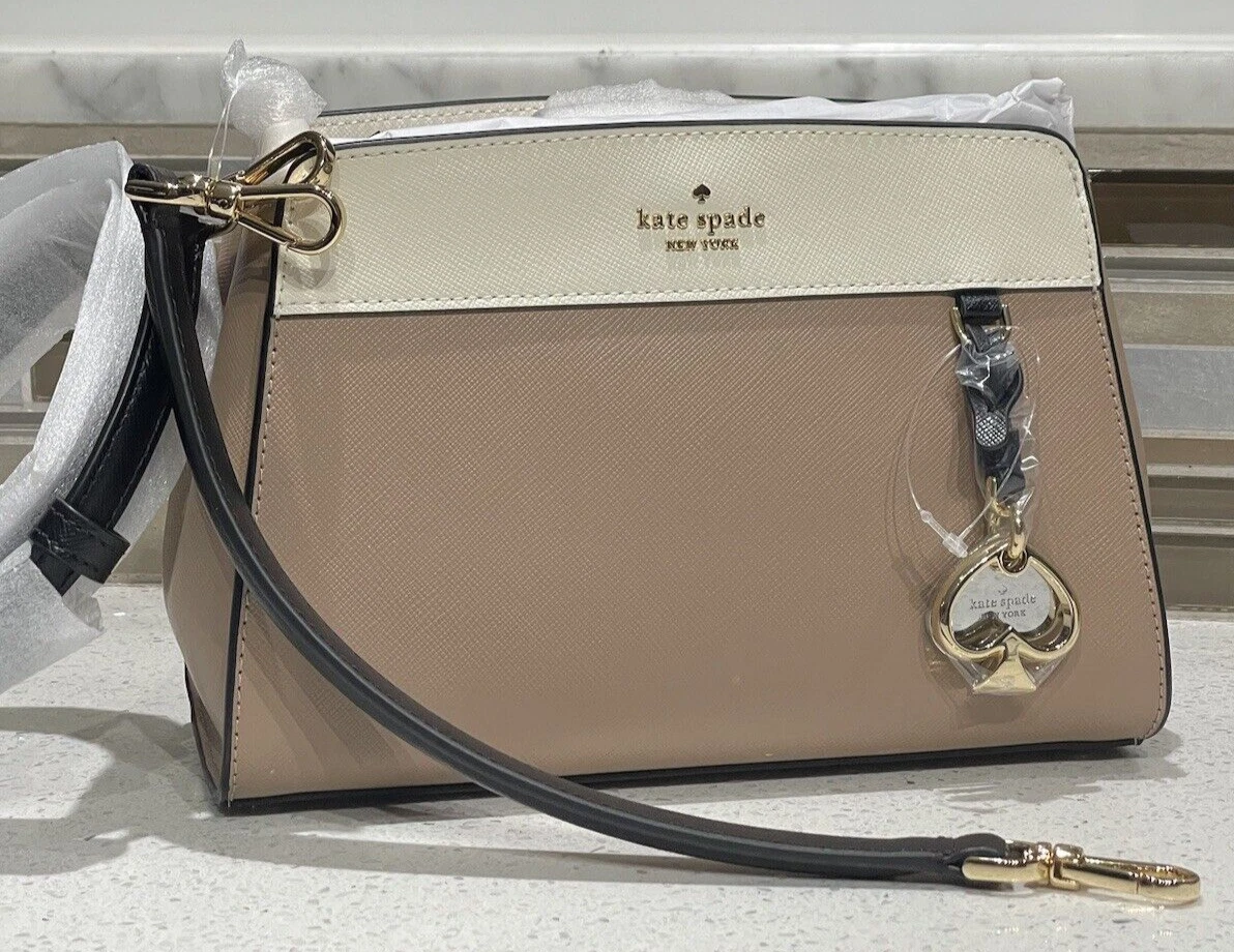 KATE SPADE MADISON PICCOLA MINI BORSA A TRACOLLA NOCCIOLA COLORBLOCK PELLE ORO NUOVA