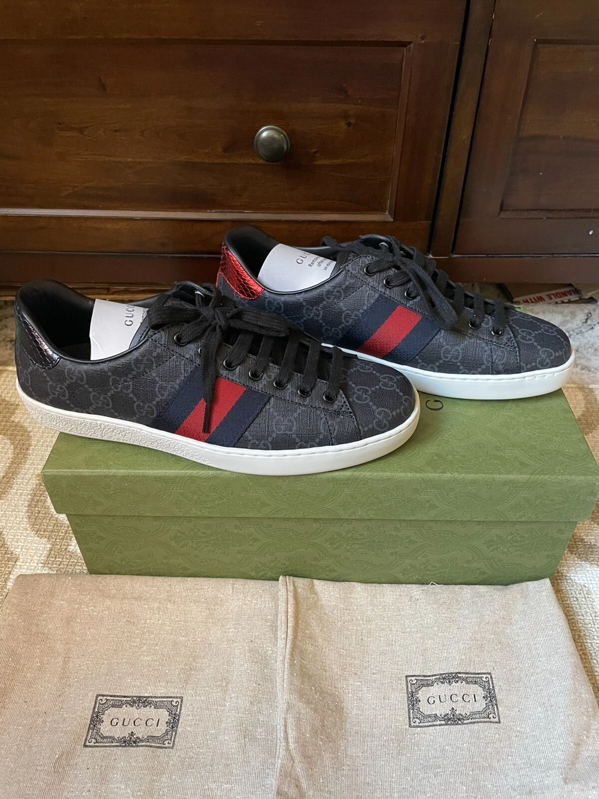 Baskets neuves GUCCI Ace GG monogramme noir taille 7,5, 100% authentiques