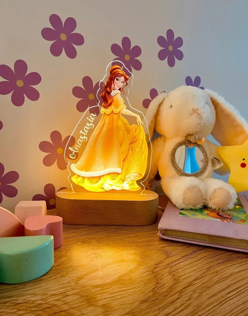Personalised BELLE 3D LED Night Light Kids Room Decor lamp Birthday Gift AU