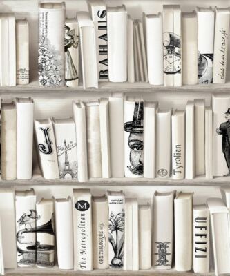 Creme Beige Bücherregal Tapete Bibliothek Französisch Vintage Enzyklopädie Retro Muriva