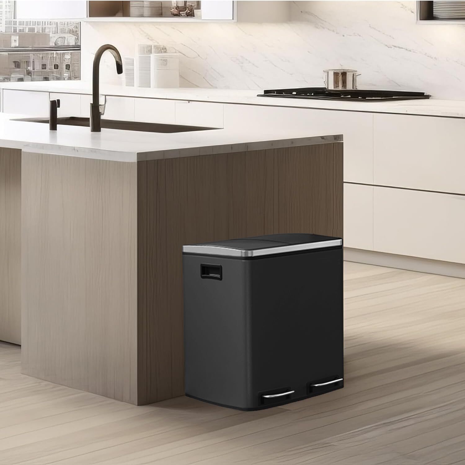Ökosystem Mülleimer Treteimer Mülltrenner 45L (3x15 L) Schwarz