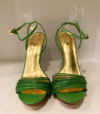 Report Signature Kelly Green Wood Tone Strappy High Heel Sandal Size 10 