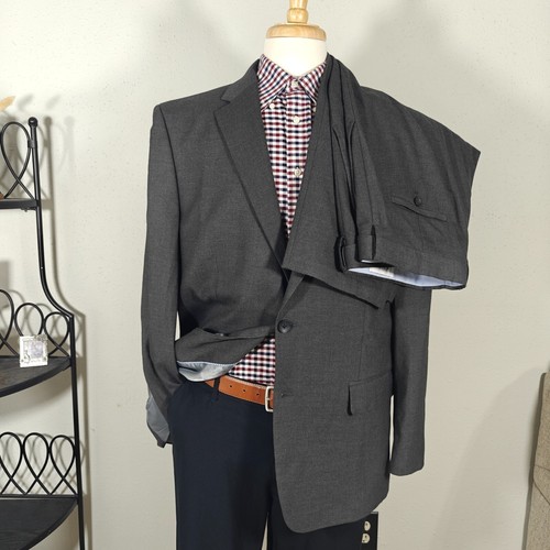J.M Haggar Men's 2PC Suit Pants Gray Two Button Flat Front Classic Fit 44R 38x29