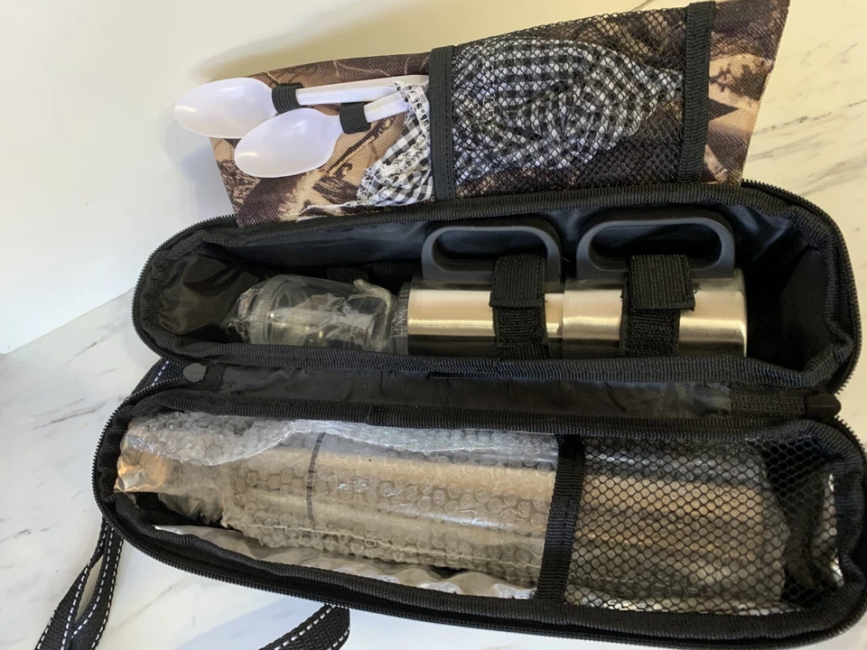 Paquete de viaje de camuflaje para senderismo bolsa de campamento - nuevo sin etiquetas - termo y 2 tazas - lonchera Foto 3 de 4