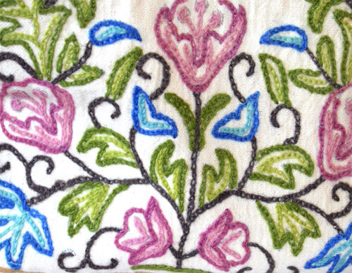Bolso de Mano Algodón Ari Puntada de Cadena Bordado Hecho a Mano Motivo Floral de Cachemira - Imagen 4 de 5