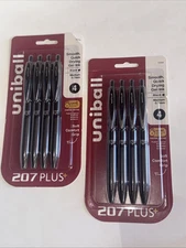 Lot Of 8 Pens - Uniball 207 Plus+ Gel 0.7mm Black Ink Uni Super Ink Plus - NEW