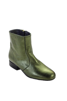 Bonpoint Girls Side Zip Block Heel Metallic Leather Booties Green Size 30