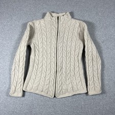 Irelands Eye Sweater Womens Small Beige Full Zip Lambswool Silk Blend Cable Knit