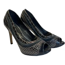White House Black Market Silver Snake Skin Pump - Open Toe - 7.5M