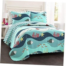 Sea Life Reversible Cotton Quilt Queen Size 3 Piece Set Full/Queen Sealife