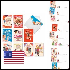 NobleWorks 10 Funny Birthday Cards Retro Notecard Set Bulk Boxed Humor