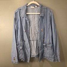Chico's Size 3 Linen Blend Open Front Lightweight Chambray Jacket Women's XL