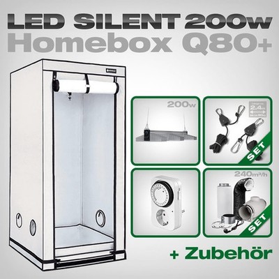 HOMEbox Q80+ LED Growbox Komplettset 80x80x180 200W SANlight EVO3-80 1.5 Silent