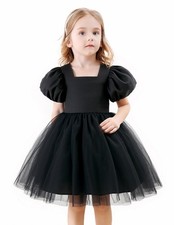Tutu.Kk Toddler Girls Tutu Dresses Puffy Short Sleeve Square Neck Casual Tulle