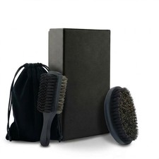 Men's Double Sided Beard Brush Set, Boar Bristle Nylon Hair Black-B