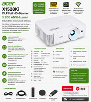 Acer X1528Ki, Dlp Full Hd-Beamer, 5.200 Ansi-Lumen