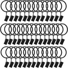 40 Pack Metal Curtain Rings with Clips – 1.5″ ID Drapery Rings, Polished & Rust‑