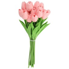 20pcs Tulips Artificial Flowers, Faux Flowers Fake Tulip Stems Medium Pink 