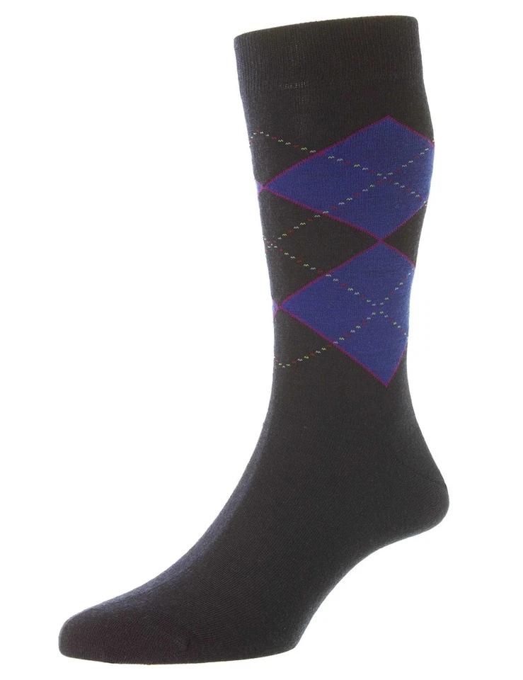 Pantherella Dennett Argyle Diamond Socks - Navy - Image 3 of 3