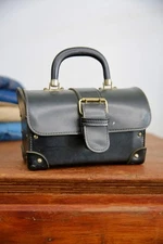 Vintage Physicians Black Leather Medical Doctor Travel Bag Small Satchel Case